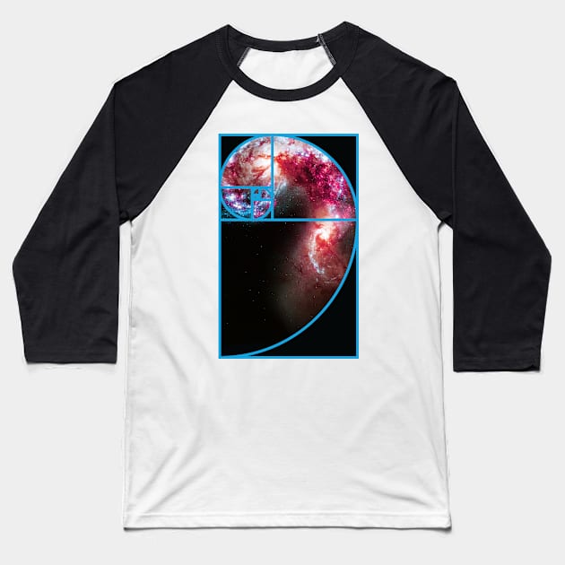 Fibonacci Spiral Galaxy Baseball T-Shirt by GalacticMantra